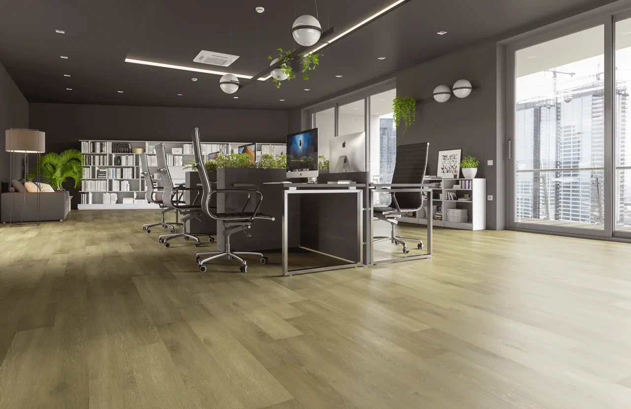 Кварцвиниловый SPC ламинат Home Expert Natural Дуб Волшебный лес 2185-12 1220×150×3,5 фото в интерьере